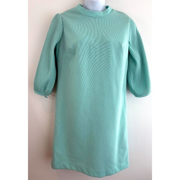 ILGWU Dresses & Skirts - Vintage ILGWU Mod Shift Dress Womens Seafoam Green 3/4 Sleeve Mock Neck Retro